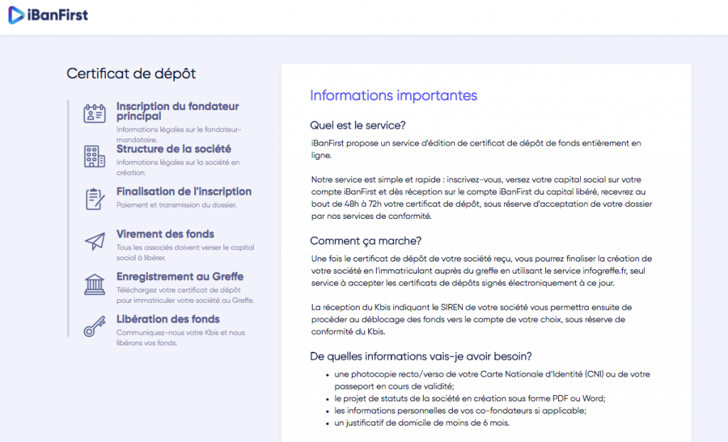 Certificat de depot en ligne ibanfirst / ibanstart Certificat de depot en ligne ibanfirst