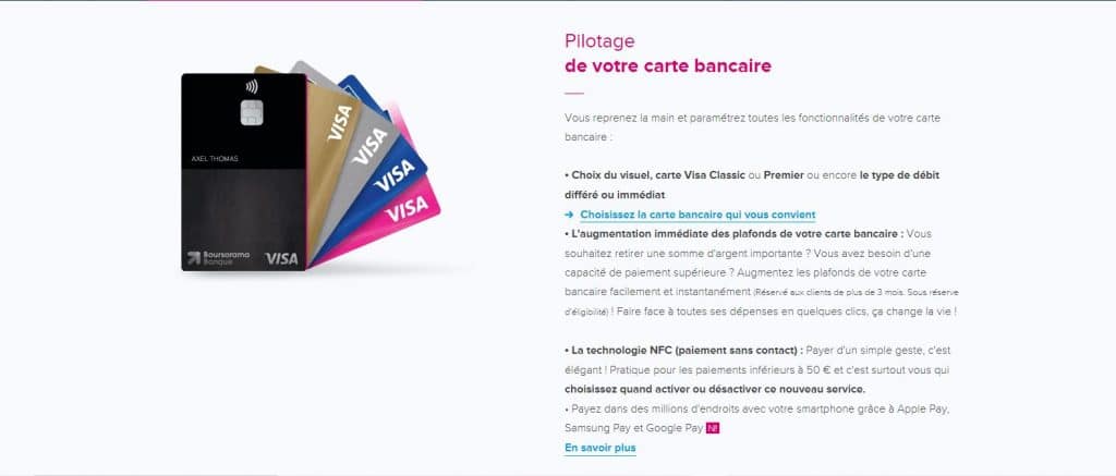 Boursorama : Les cartes bancaires proposées