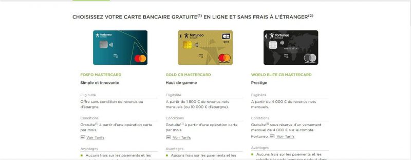 Les différents types de cartes bancaires de Fortuneo