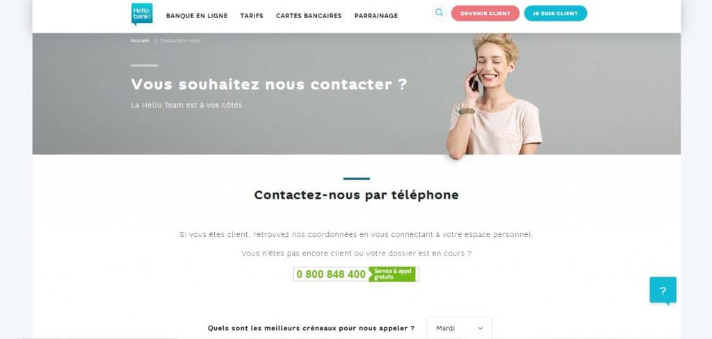 Hello bank : Contacter le service client