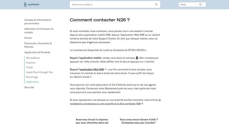 N26 : Contacter le service client