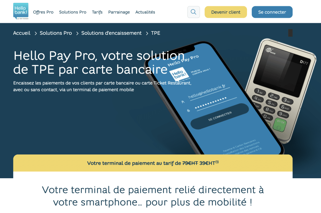 Hello bank Pro terminal de paiement