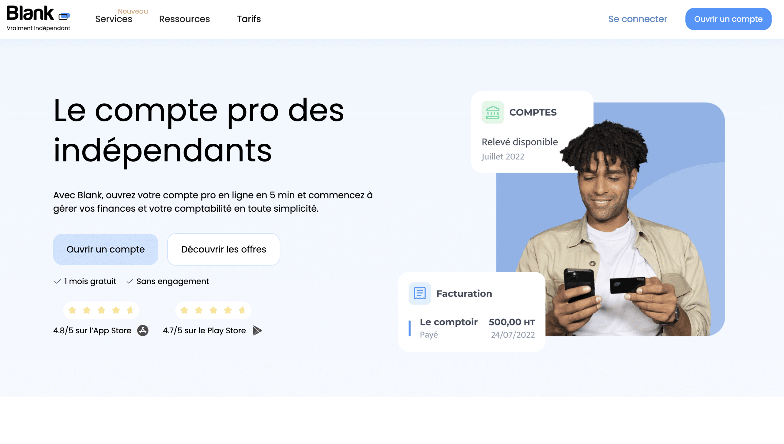 Blank compte pro en ligne