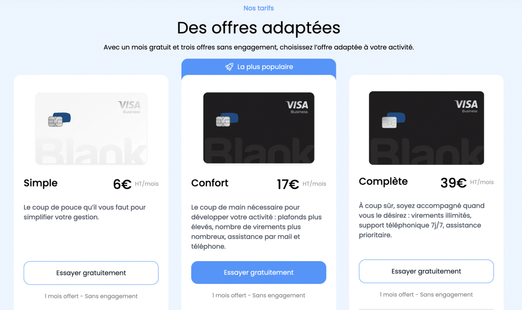 Offres et tarifs de Blank